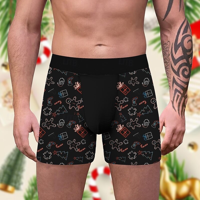 Gingerbread Man Christmas Pajamas Boxer Briefs Underwear Christmas Gift Men's Funny Christmas Pattern Adults Christmas New Year Christmas Eve Christmas Party