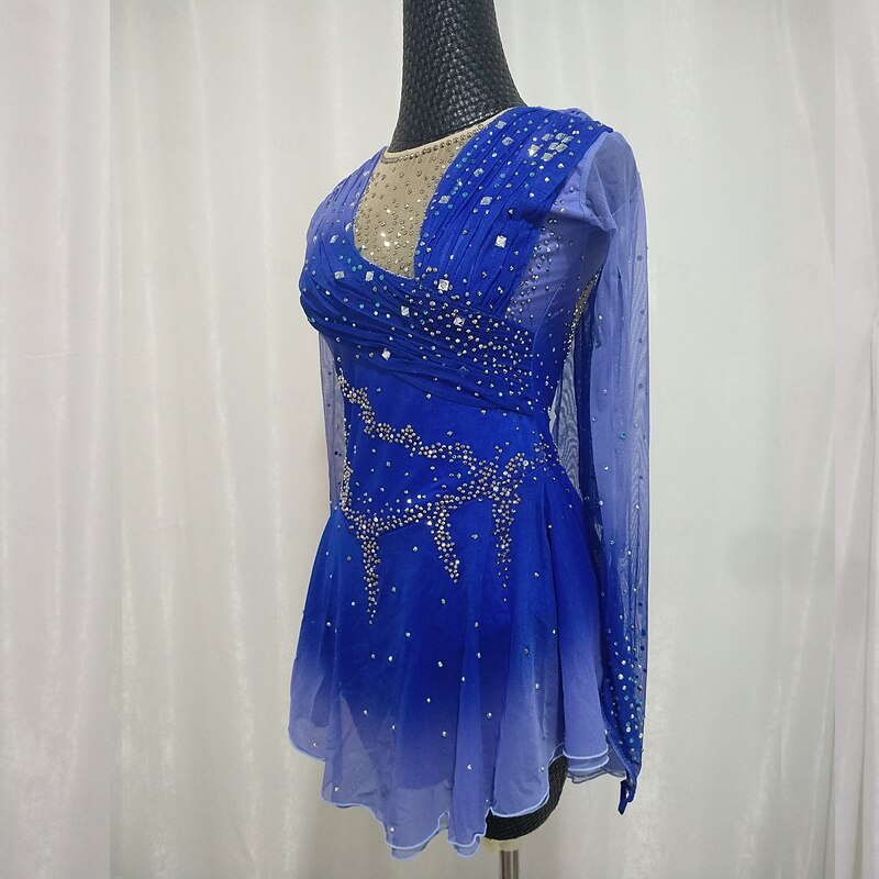 Figure Skating Dress Blue Diamond performance dress children adult training dress girls rhythmic skating skirt sports dress4