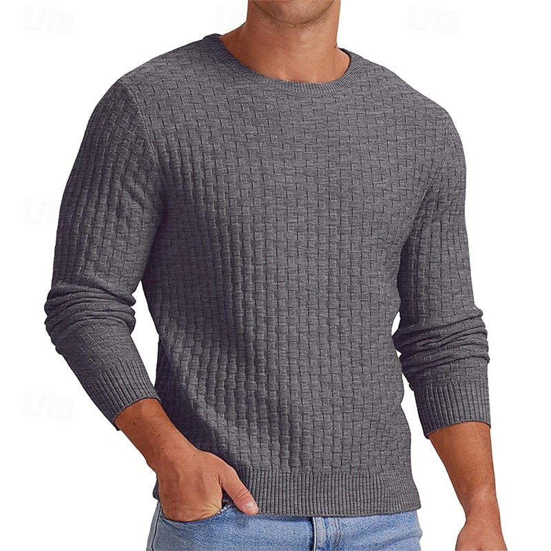 Men's Pullover Sweater Jumper Knit Sweater Ribbed Knit Regular Knitted Jacquard Plain Crew Neck Fashion Basic Daily Wear Date Clothing Apparel Fall & Winter Black White S M L3