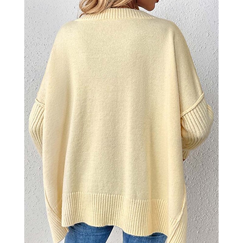 Women's Sweater Elegant Fashion Daily Solid Color V Neck Knitted Long Sleeve Long Tops Knit Work Black Yellow Fall Winter2
