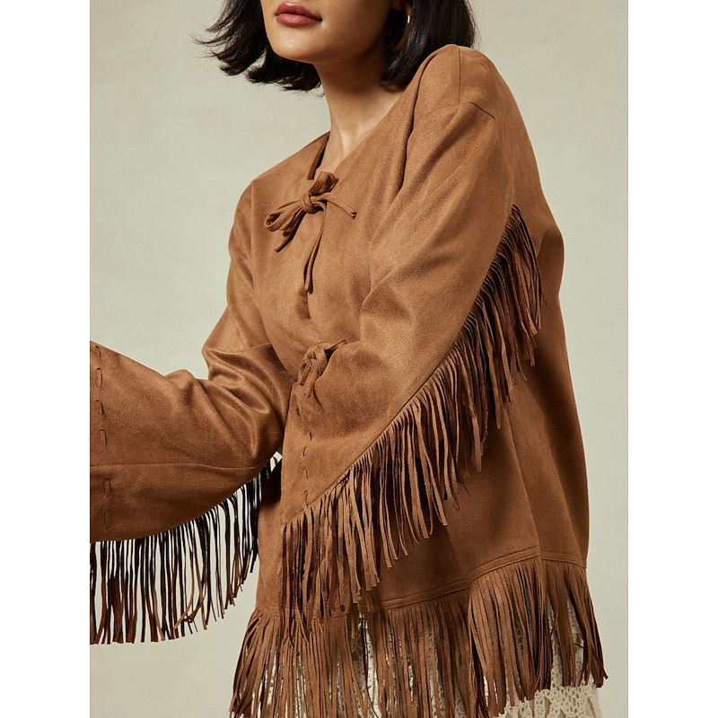 Suede Fringed Flare Cuff Sleeve Jacket3