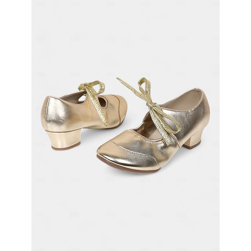 Women's Gold Lace-Up Dance Shoes with Low Block Heel, Perfect for Ballroom, Latin, and Jazz Dance Performances2