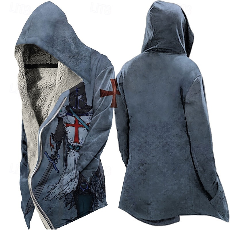 Men's Winter Coat Fleece Jacket Jacket Daily Wear Vacation Fleece Lining With Pockets Print Front Pocket Fall & Winter Soldier Sport Casual Hoodie Regular Blue Purple Green khaki Light Grey Jacket