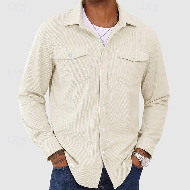 Men's Shirt Jacket Transition Jacket Daily Lightweight Pocket Spring Plain Classic Lapel Regular Black Navy Blue Beige Jacket2