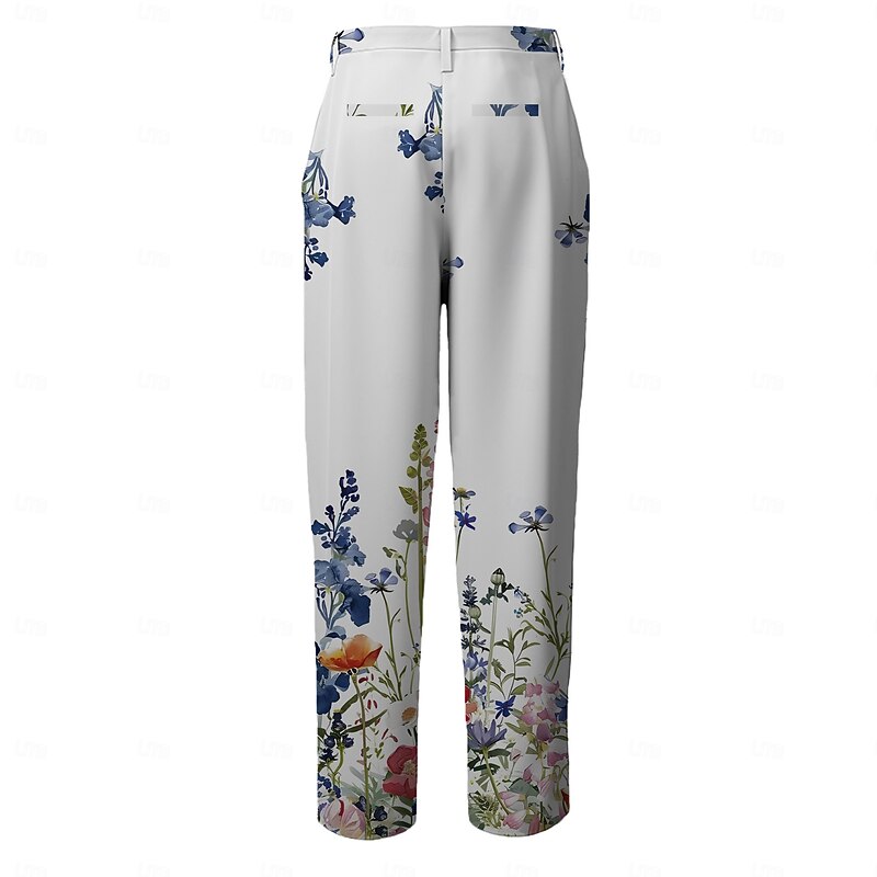Men's Floral Dress Pants Mid Waist Vintage Casual Formal Dailywear Pocket Summer Spring Fall White2