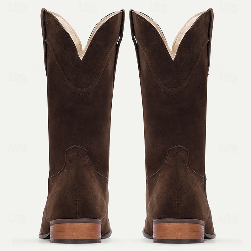 Men's Tan Suede Western Cowboy Boots - Classic Mid-Calf Design for Outdoor and Casual Wear3