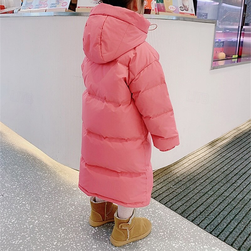 Kids Girls' Coat Outerwear Down Coat Puffer Jacket Plain Streetwear Pocket Vacation Cotton Coat Outerwear 4-12 Years Fall Black Pink