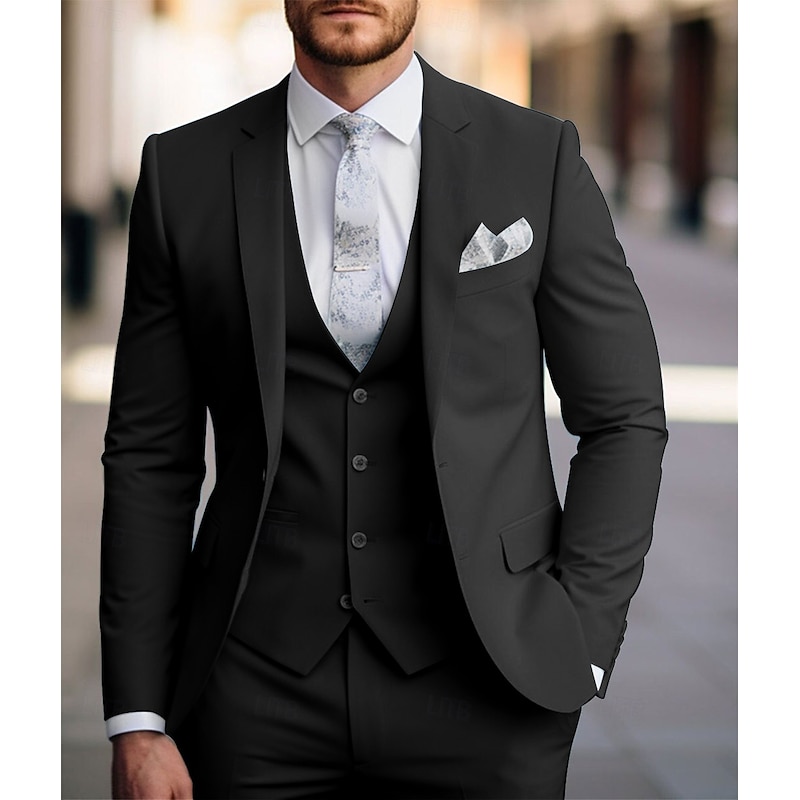 Men's Wedding Suits Notch Sky Blue Sage Daily Business Solid Colored Tailored Fit 3 Piece Single Breasted Two-buttons4