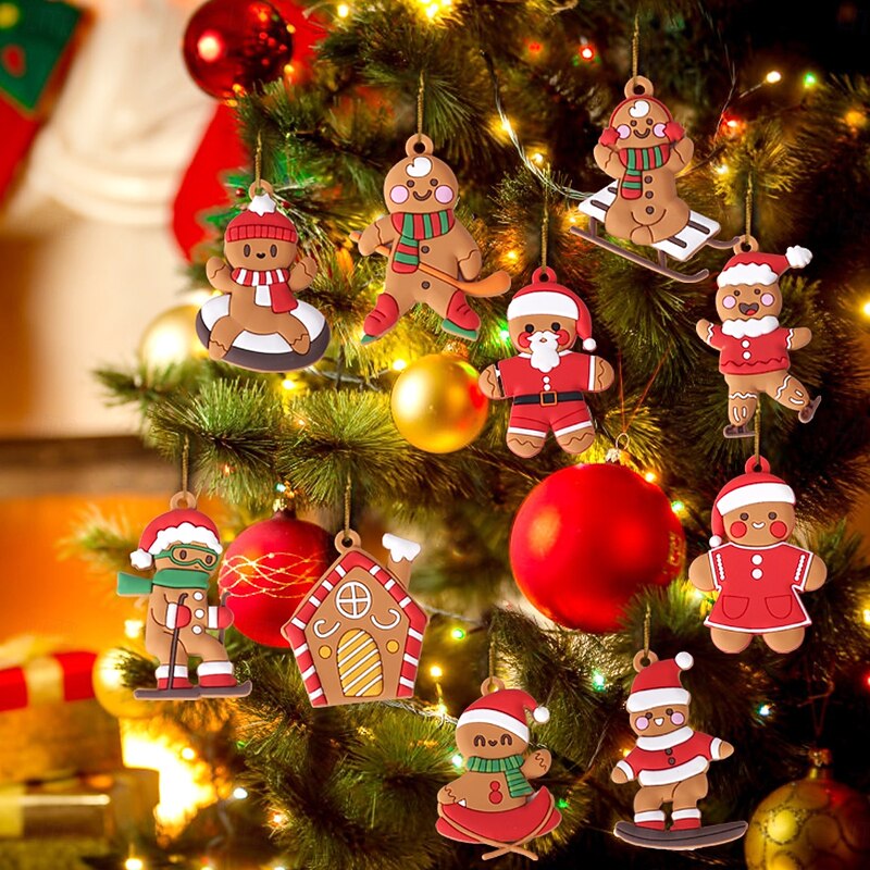 12pcs Gingerbread Man Ornaments for Christmas Tree, Assorted Plastic Gingerbread Figurines Ornaments, Christmas Tree Hanging Decorations, 3 Inch Tall4
