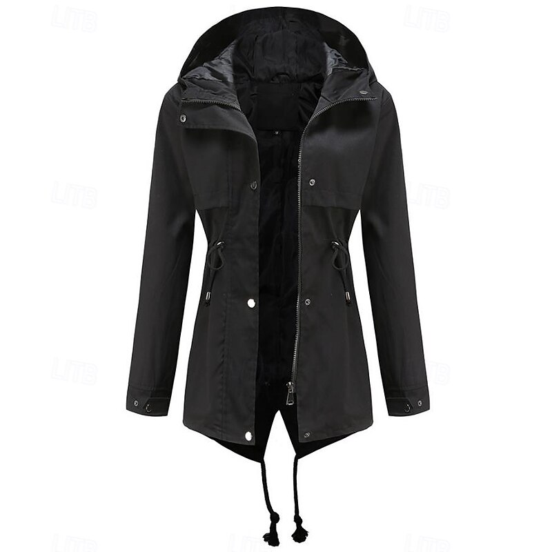 Women's Winter Coat Waterproof Windproof Zipper Outdoor Solid Color Work Casual Zipper Hoodie Loose Fit Long Sleeve Outerwear Black Yellow Red Winter3