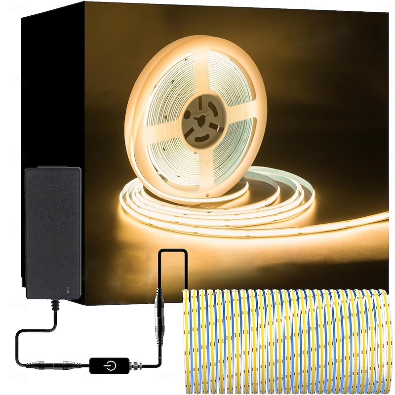 COB LED Light Strip Stepless Dimming16.4ft 5m,  LED Rope Light Bendable Band Light, CRI 80 60W Suitable for High-end Lighting DC12V DC24V