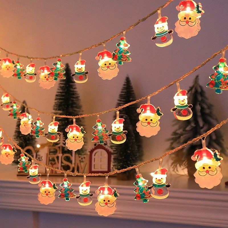 Christmas LED String Lights 10/20 LED Christmas Snowman Tree Decoration Waterproof Garland Lights USB/Battery Operated Holiday New Year Christmas Home Bedroom Party Wedding Christmas Tree Decoration