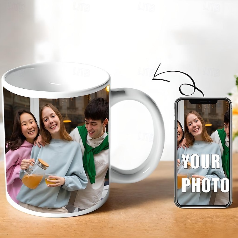 Personalized Photo Coffee Mug Custom Best Gift for Dad, 11oz Ceramic Travel Mug with Pictures, Wedding, Christmas, Birthday Gift for Couple, Family