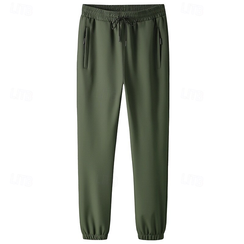 Men's Fleece Pants Sweatpants Joggers Trousers Casual Pants Drawstring Elastic Waist Plain Waterproof Comfort Full Length Outdoor Casual Daily Sports Fashion Black Green3