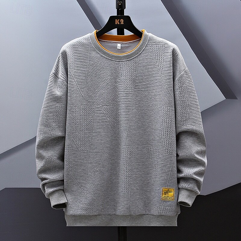 Men's Sweatshirt Black White Gray Crew Neck Jacquard Ribbed Textured Knit-texture Sports & Outdoor Daily Holiday non-printing Polyester Streetwear Basic Casual Fall Winter Clothing Apparel Hoodies