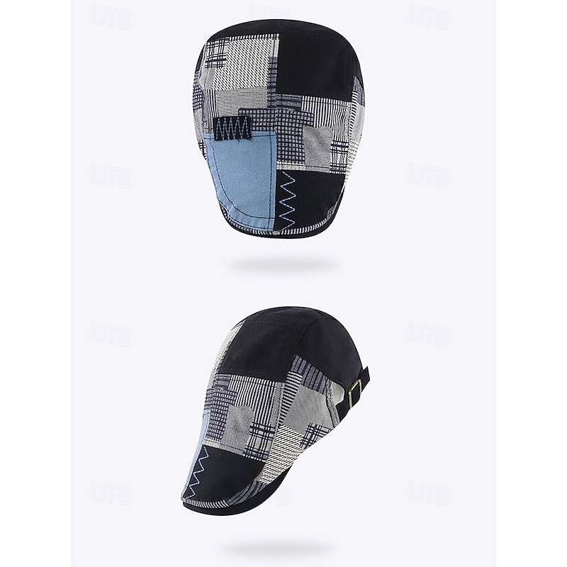 Men's Vintage Patchwork Flat Cap – Casual Cotton Newsboy Hat for Stylish Daily Wear3