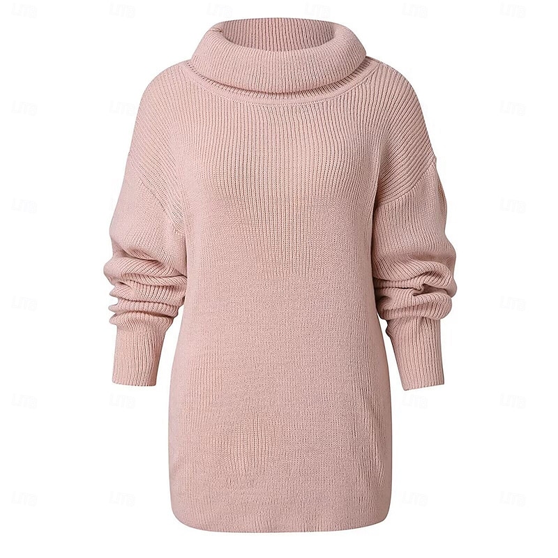 Women's Sweater Streetwear Work Casual Solid Color Turtleneck Knitted Long Sleeve Long Tops Knit Home Black White Fall Winter3