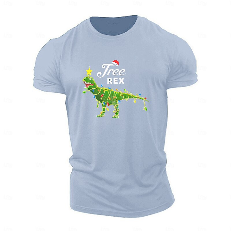 Christmas Men's Dinosaur Christmas Animal T Shirt Cotton Short Sleeve Graphic Shirt Heather Gray Black Red Comfortable Tee Sports Outdoor Holiday Fashion Designer Clothing4