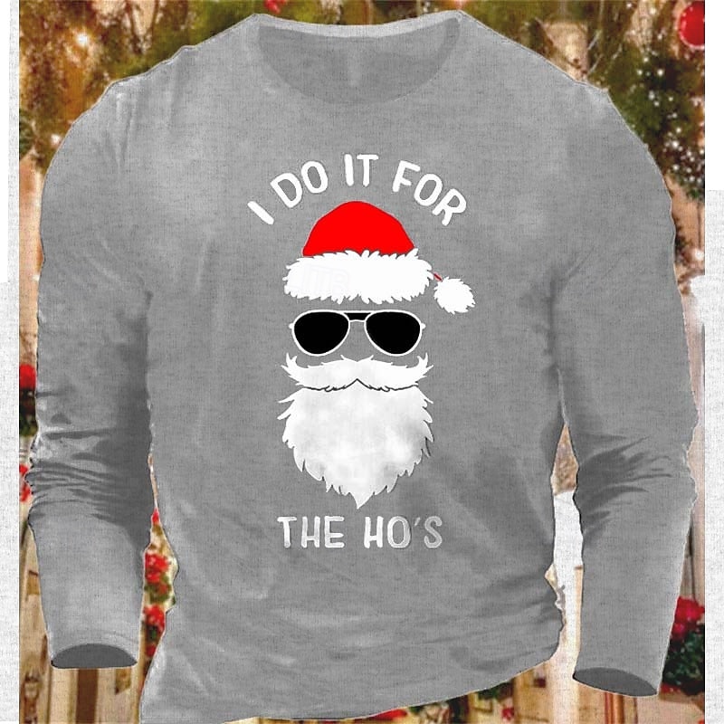 Christmas Men's Santa Claus funny christmas T Shirt Cotton Long Sleeve Graphic Shirt Light Heather Grey Black Dark Blue Comfortable Tee Sports Outdoor Holiday Fashion Designer Clothing2