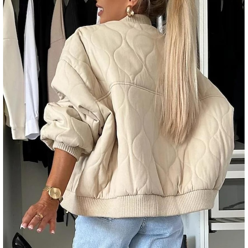 Women's Winter Coat Warm Zipper Pocket Casual Street Style Plain Vacation Street Daily Wear Zipper Stand Collar Regular Fit Long Sleeve Outerwear Black Khaki Dark Grey Fall Winter4