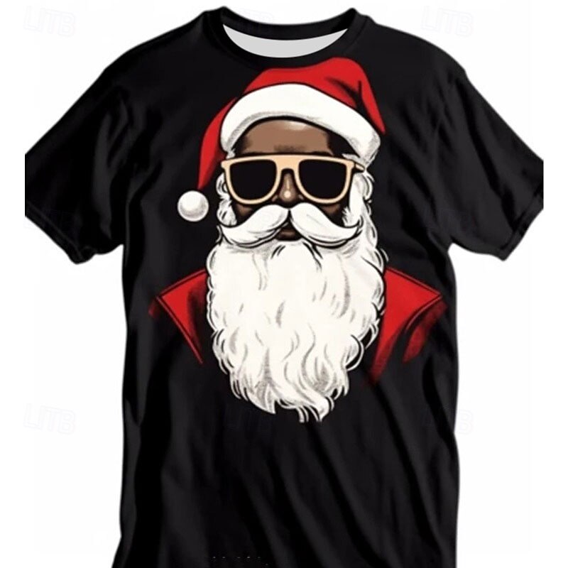 Christmas Men's Santa Claus 3D T-shirts Graphic Santa Claus Daily Designer Retro Vintage 3D Print Tee Sports Outdoor Holiday Going out Black White Red & White Short Sleeve Crew Neck Spring & Summer2