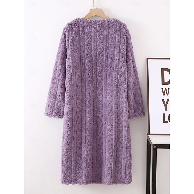 Women's Pajamas Nightgown Pure Color Simple Comfort Comfrt Home Fleece Crew Neck Spring Fall Home Outfits2