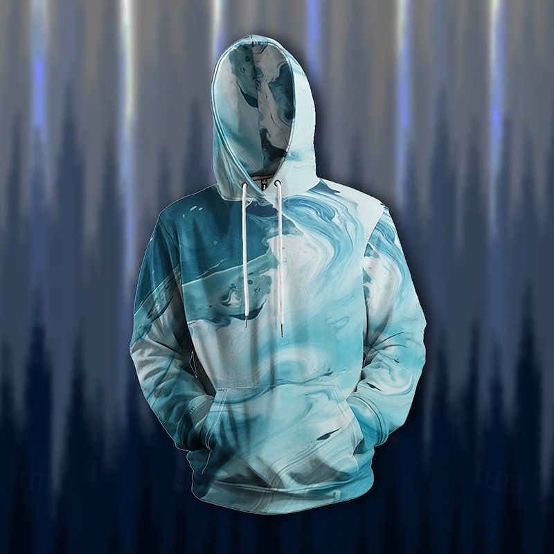Men's Graphic Flowing Quicksand / Liquid Hoodie Hoodies Sweatshirt Vacation Daily Long Sleeve Hooded Vacation Sports Outdoor Going out Blue Printing Winter Spring &  Fall Designer