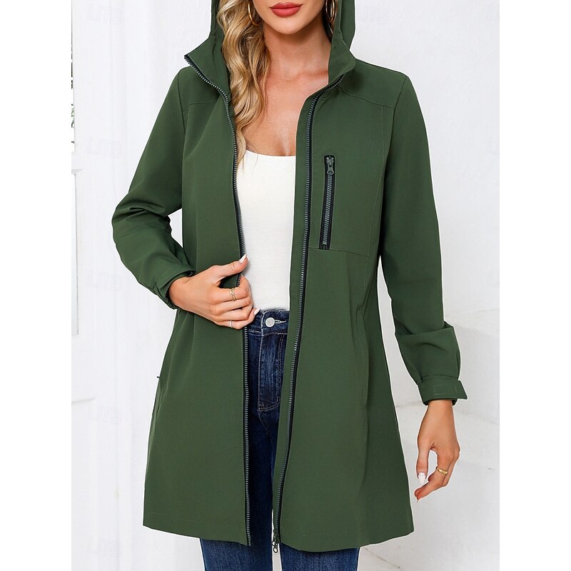 Women's Jacket Casual Jacket Work Pocket Solid Color Windproof Fashion Loose Fit Outerwear Long Sleeve Fall Black S2