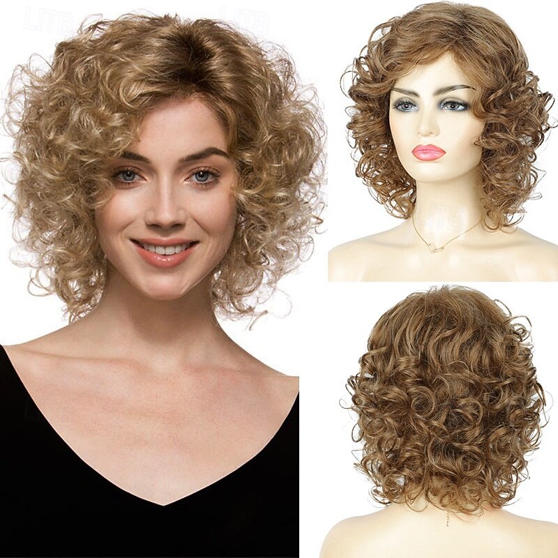 Brown Wigs for Women Short Wig for Women Synthetic Short Curly Wave Wigs Heat Resistant Fiber Hair Wigs for Daily