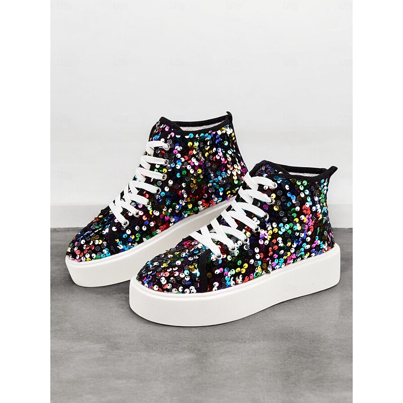 Women's High-Top Sequin Sneakers – Colorful Lace-Up Platform Shoes for a Trendy and Sparkling Casual Look2