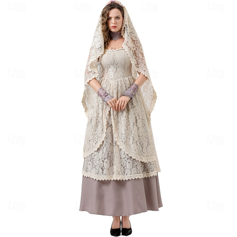 Victorian Medieval Renaissance Prom Dress Bride Outlander Lace Fancy Dress Women's Celtic Fantasy Halloween Carnival Masquerade LARP Ren Faire Festival Adults' Dress