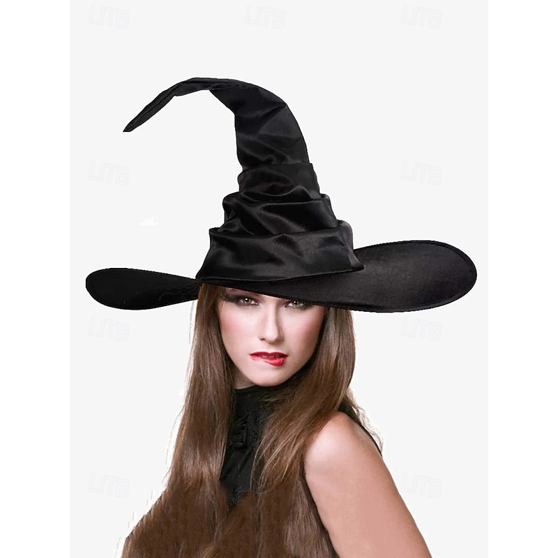 Women's Black Witch Hat with Wide Brim and Pointed Top, Halloween Costume Accessory for Parties and Cosplay