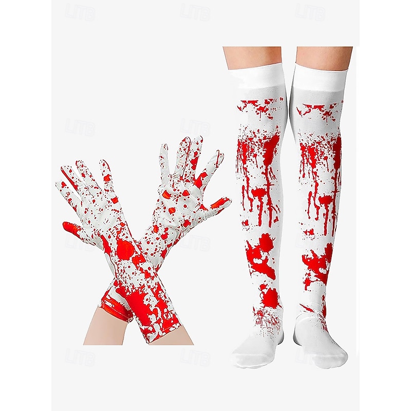 Halloween Blood Splatter Gloves and Socks Set - Creepy Costume Accessories for Horror-Themed Parties and Cosplay