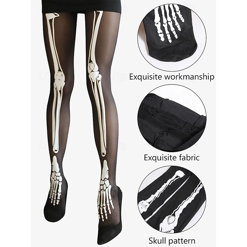 Glow-in-the-Dark Skeleton Tights – Women's Halloween Costume Stockings with Bone Print for Parties and Cosplay4