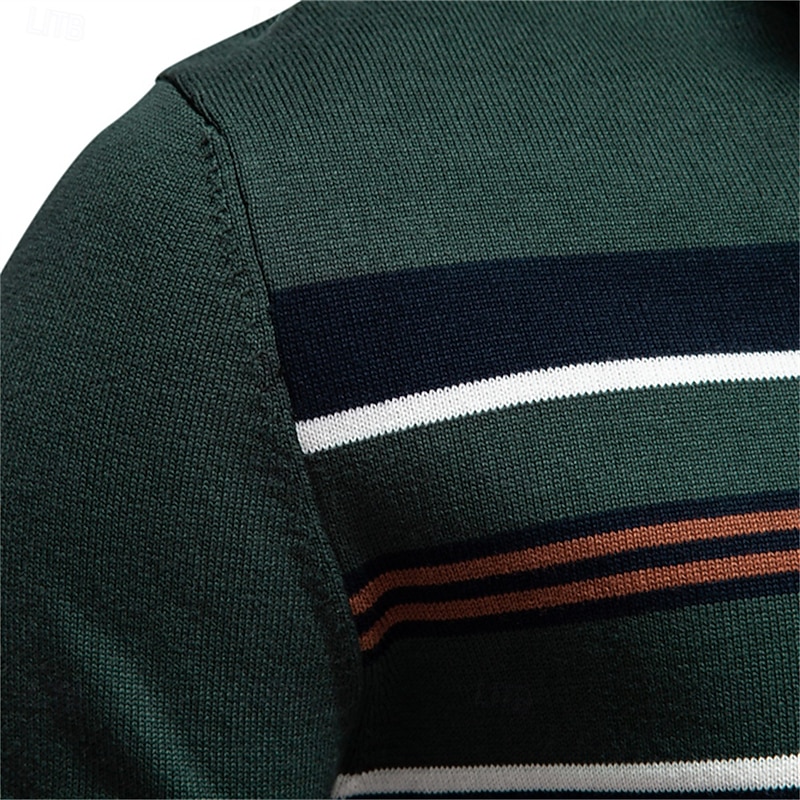 Mens Mock Neck Cotton Pullover Knit Sweaters Casual Business Strip Ribbed Turtleneck Sweaters for Men4