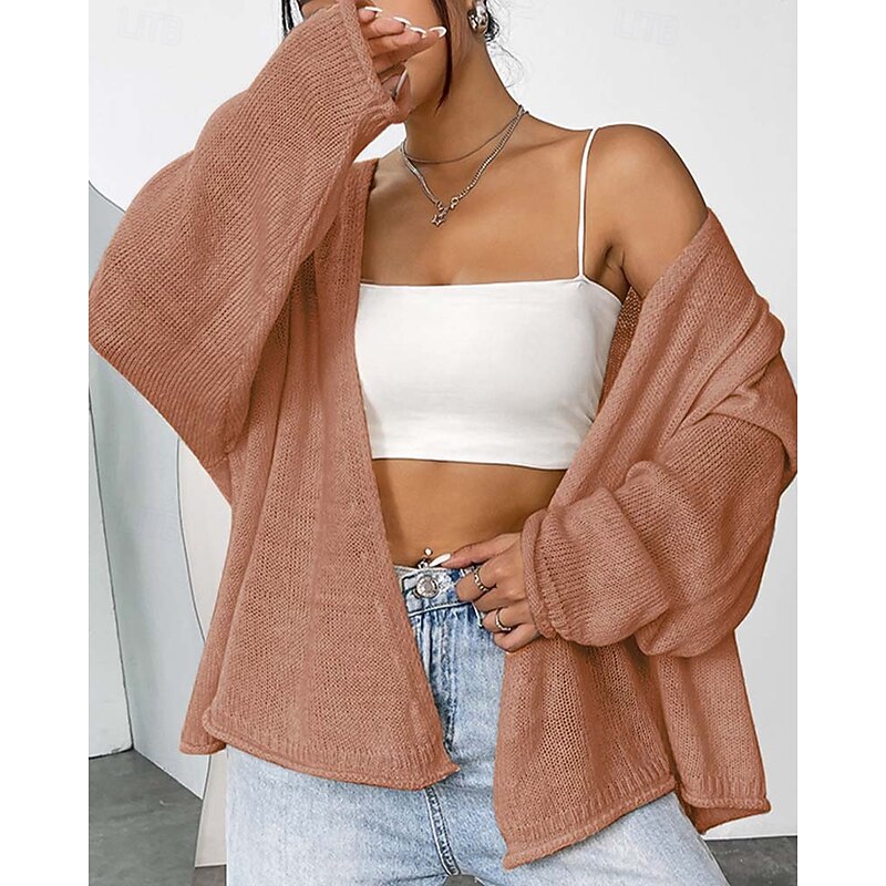 Women's Cardigan Streetwear Daily Casual Solid Color Open Front Knitted Long Sleeve Long Tops Knit Home Work Brown Green Fall Winter4
