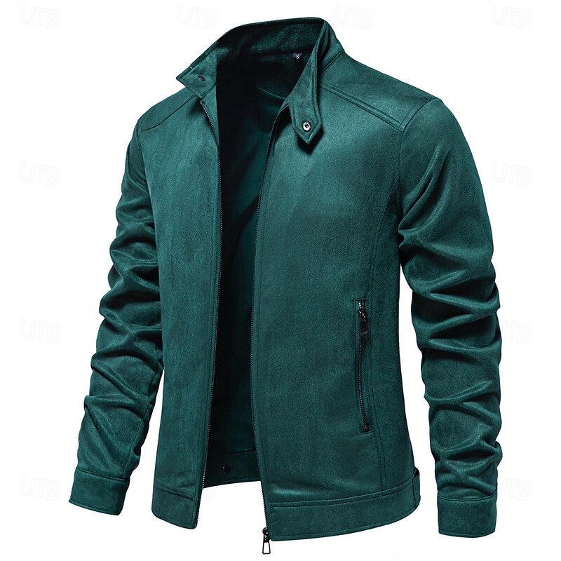 Men's Casual Jacket Suede Jacket Casual Daily Windbreaker Sexy Fall & Winter Solid / Plain Color Casual Collarless Regular Black Yellow Green Gray Jacket - Main Image