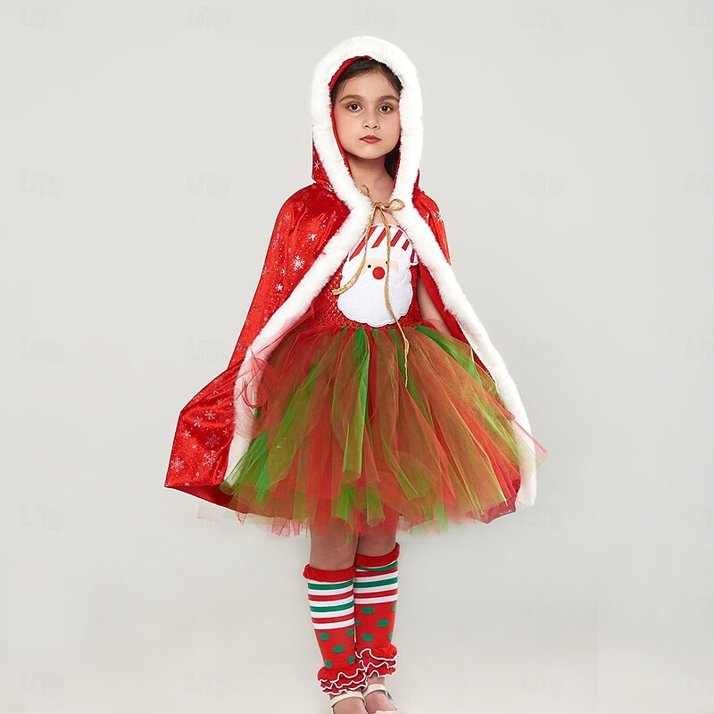 Santa Claus Mrs.Claus Outfits Tutu Santa Suits Girls' Christmas Kid's Christmas New Year Christmas Eve Christmas Party New Year Eve Dress Socks Cloak