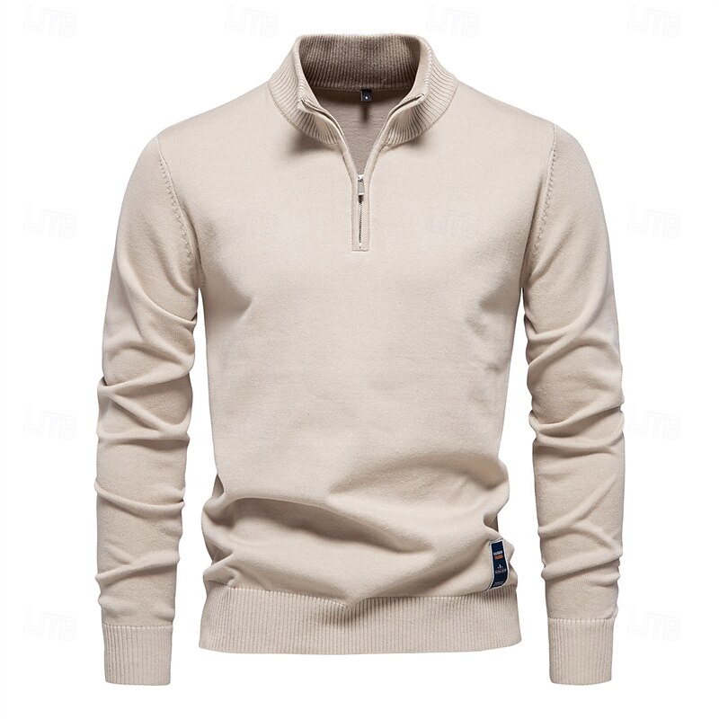 Men's Knit Solid Color Half Zip Knitwear Elegant Christmas Gifts Home Clothing Apparel Fall Winter Light Grey Beige S M L4