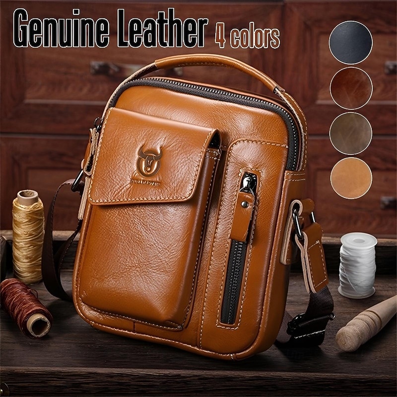 Bullcaptain Genuine Leather Business Messenger Bag Vintage Crossbody Bag For Men