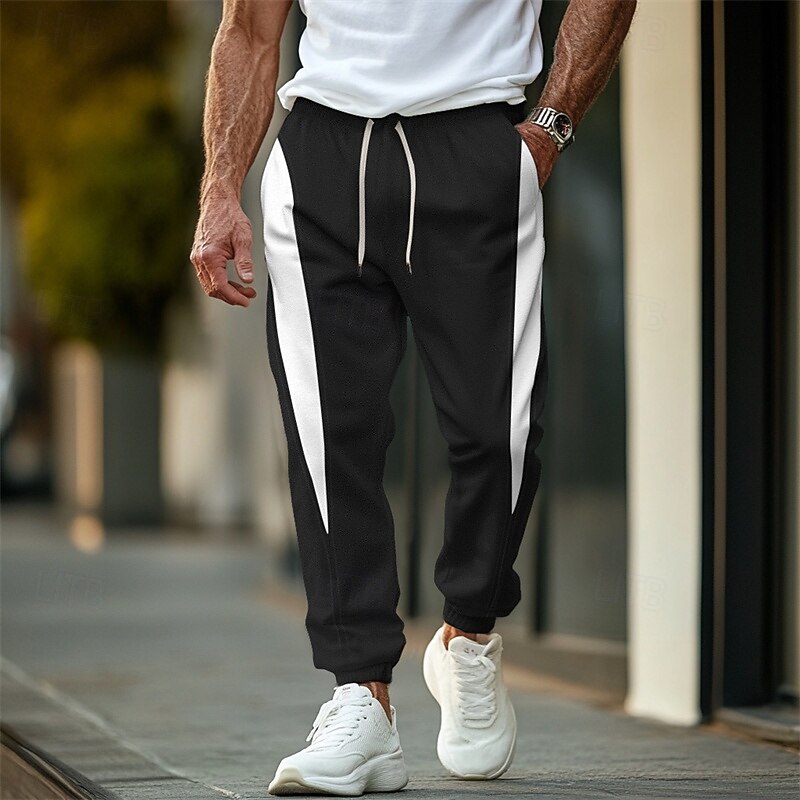 Men's Sweatpants Joggers Trousers Casual Pants Drawstring Elastic Waist Color Block Plain Comfort Soft Full Length Outdoor Casual Daily Fashion Streetwear Black Khaki2