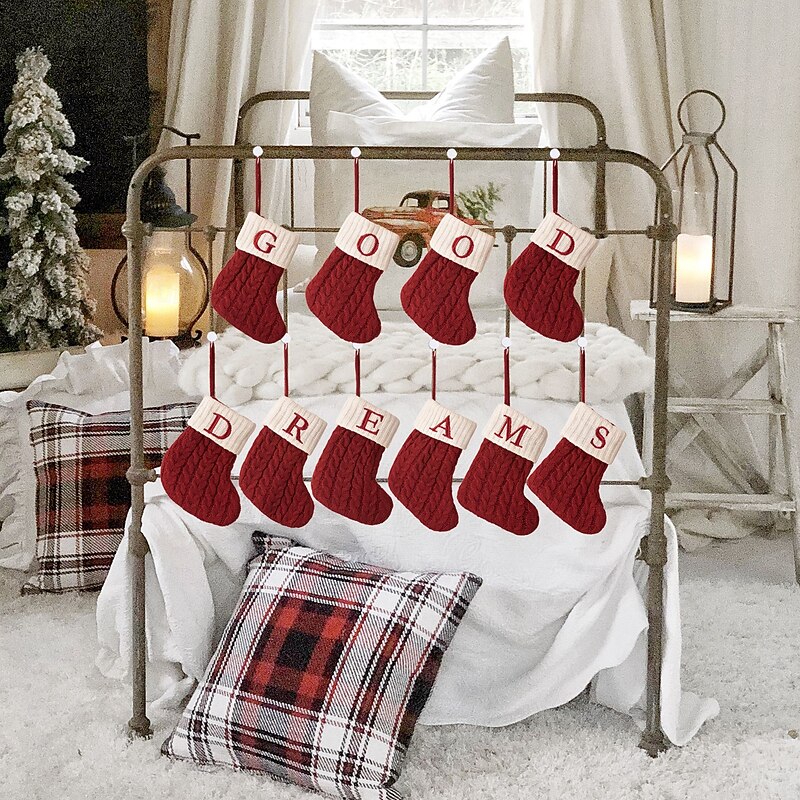 Christmas Personalized Stocking Ornaments, Letter Custom Christmas Decoration Xmas Party Cute Letter Knitted Socks for Creative Christmas Tree Hanging Decor3
