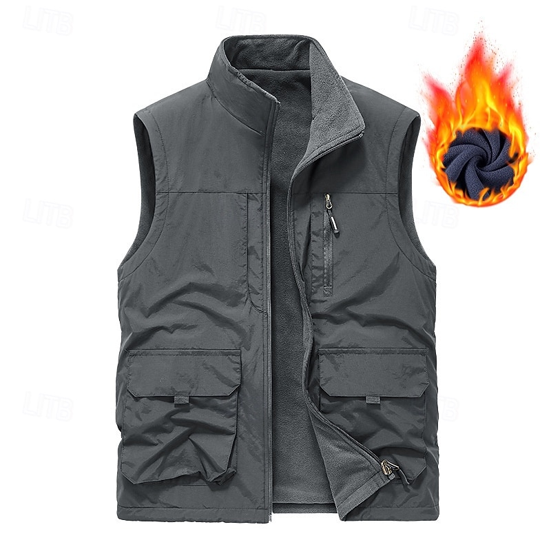 Men's Hiking Vest Hiking Fleece Vest Sleeveless Vest Outdoor Thermal Warm Fleece Lining Comfortable Winter Pocket Multiple Pockets Terylene Army Green Khaki Dark Blue Hunting Fishing Climbing4