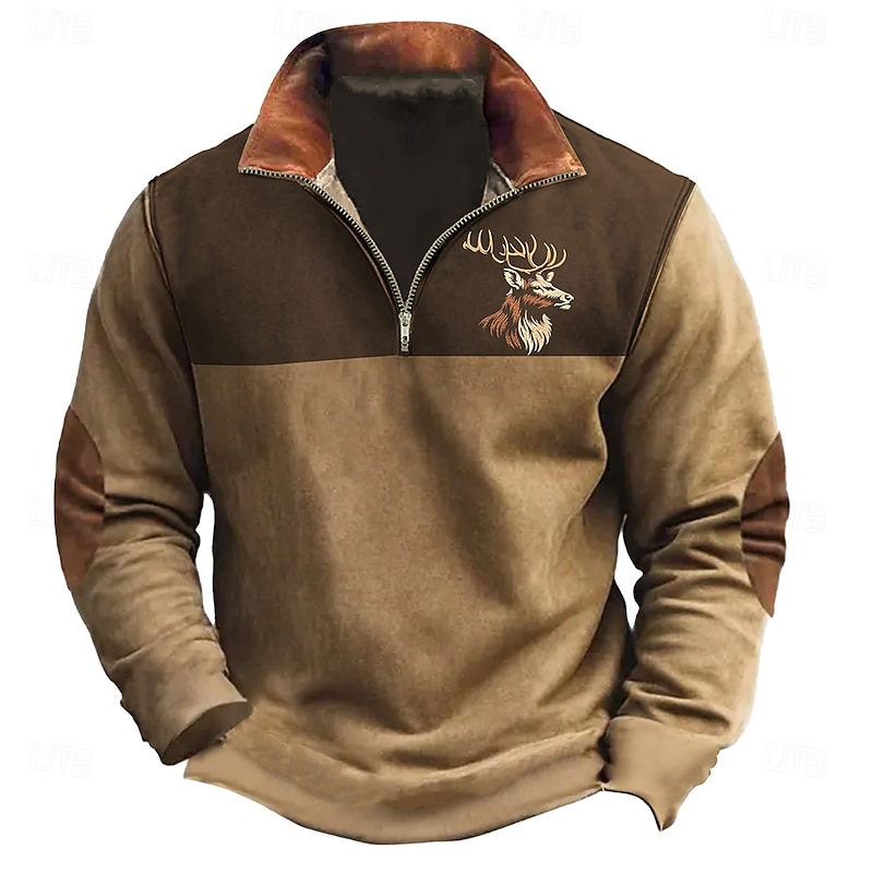 Men's Cow Hunting Sweatshirts Quarter Zip Sweatshirt Long Sleeve Sweatshirt Half Zip Vintage Retro Western Cowboy 3D Printing Hunting Half Zip Winter Spring &  Fall2