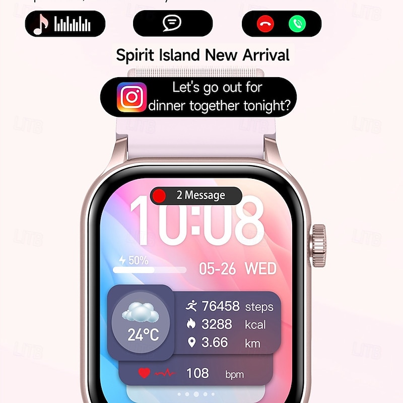 696 KR86 Smart Watch 1.95 inch Smart Band Fitness Bracelet Bluetooth Pedometer Call Reminder Heart Rate Monitor Compatible with Android iOS Women Men Hands-Free Calls Message Reminder IPX-0 37.5mm4