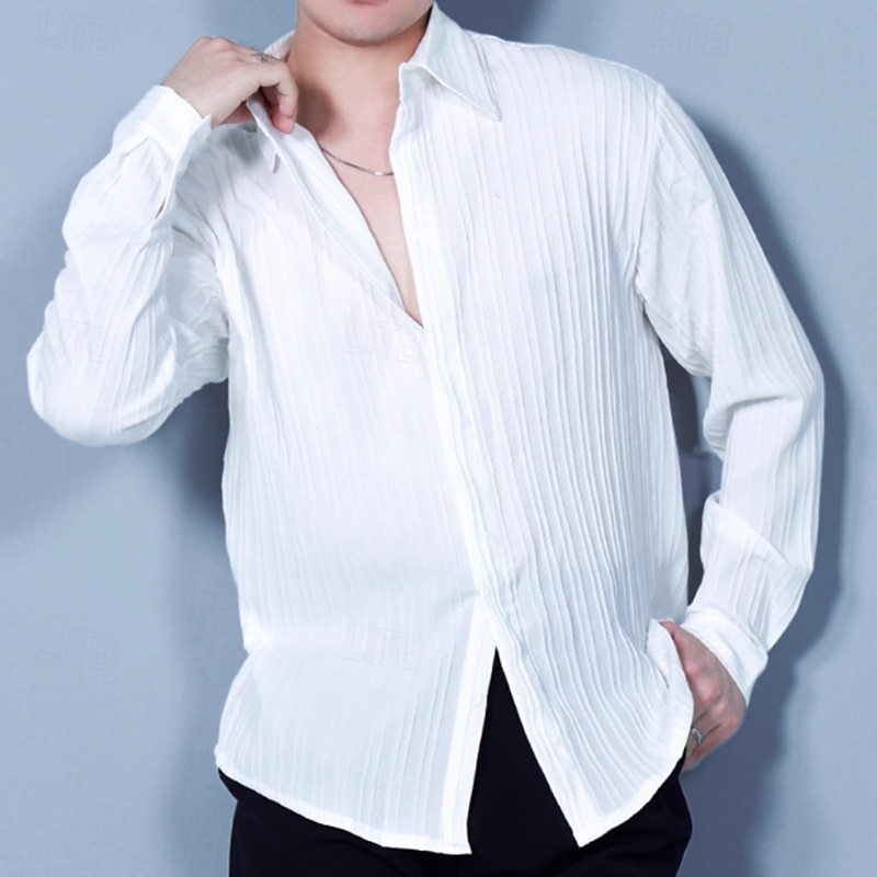 Latin Dance Top Pure Color Men's Performance Daily Wear Long Sleeve Spandex2