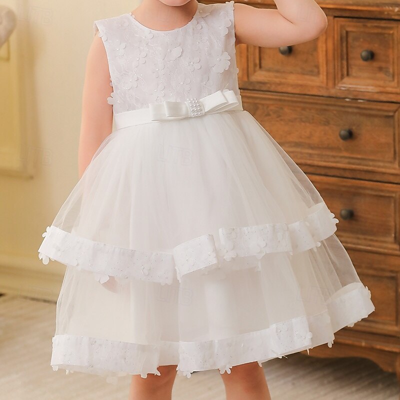 Kids Girls' Party Dress Solid Color Sleeveless Wedding Special Occasion Zipper Tie Knot Adorable Sweet Polyester Knee-length Party Dress Summer Spring Fall 4 years+ White Pink Purple4