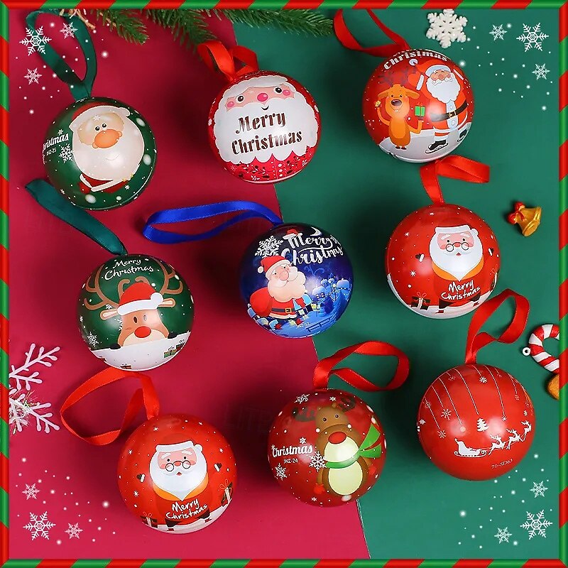 3/6 pcs Christmas candy box Santa Claus reindeer children's kindergarten creative New Year gifts internet famous ball shaped candy box (random color)4