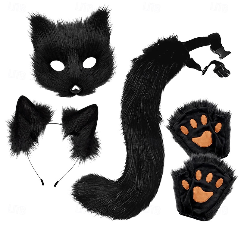 4PCS Mask and Tail Set Headband for Role Play Holiday Carnival Party Costume