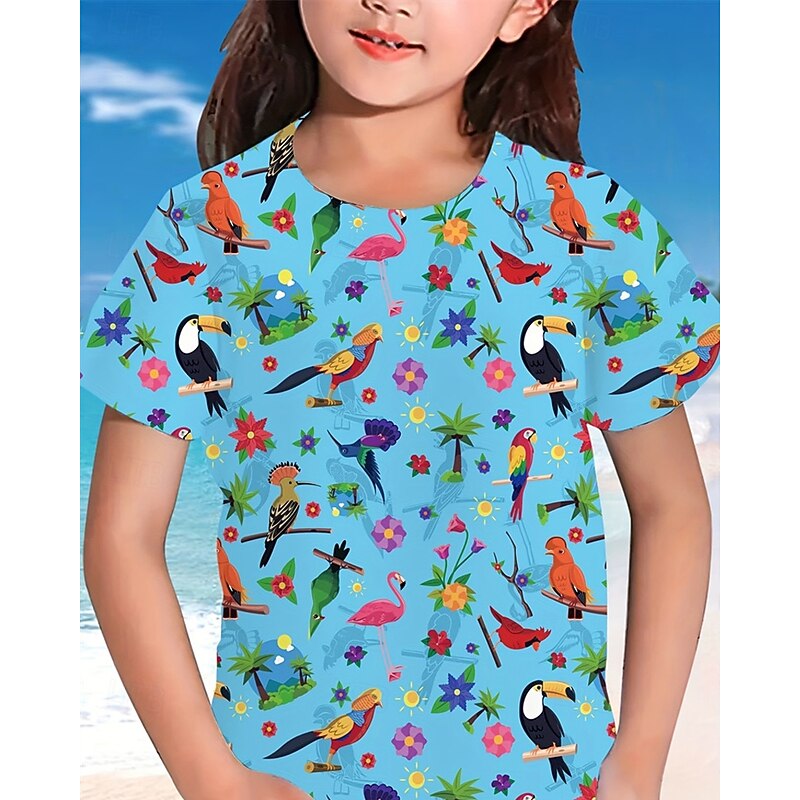 Girls' 3D Graphic Animal Bird T shirt Tee Short Sleeve Summer Spring Fashion Basic Kids 4-12 Years Crew Neck Outdoor Casual Daily Regular Fit3